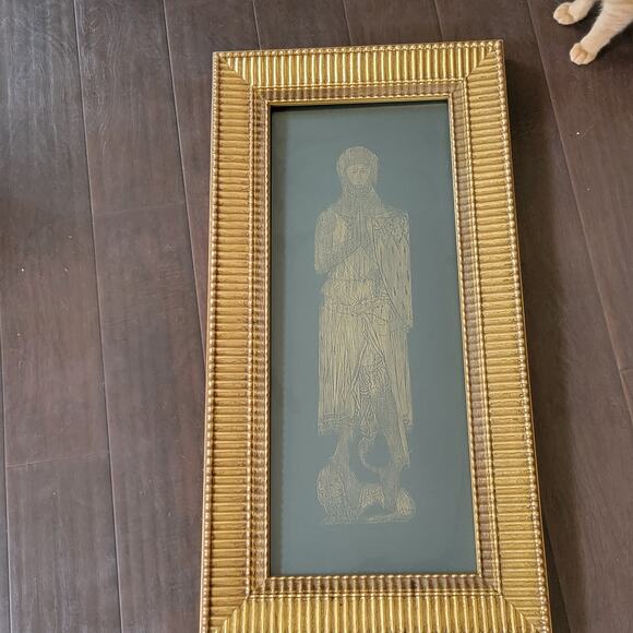 Vintage Sir Roger de Trumpington Brass Rubbing Art in Ornate Gold Frame 31x19 - Picture 11 of 16
